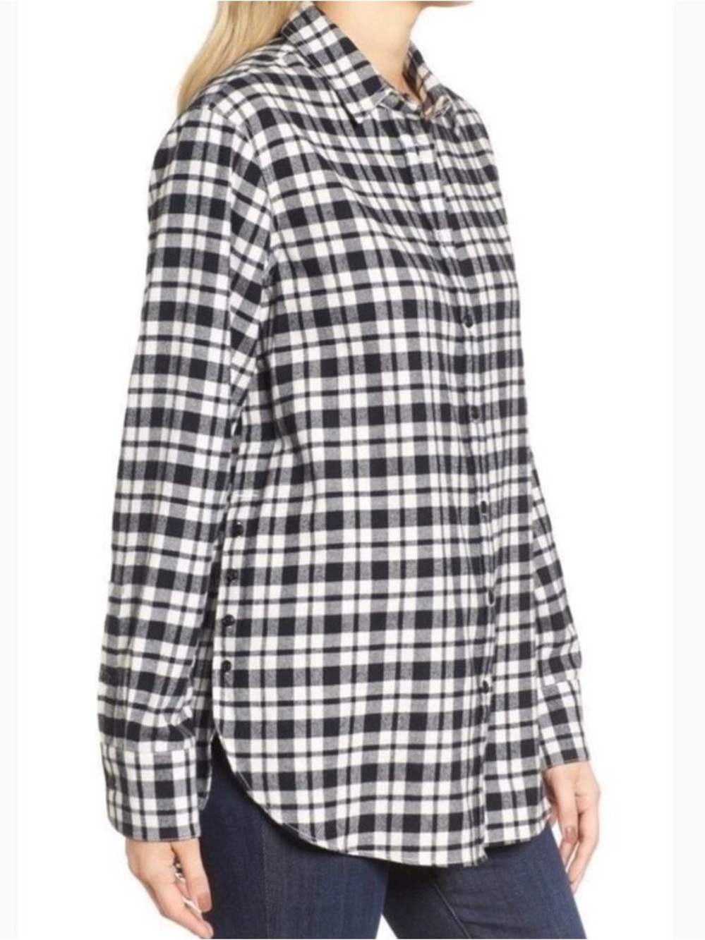 Madewell Black & White Checkered Oversized Flannel Shirt‎ Small Side Buttons
